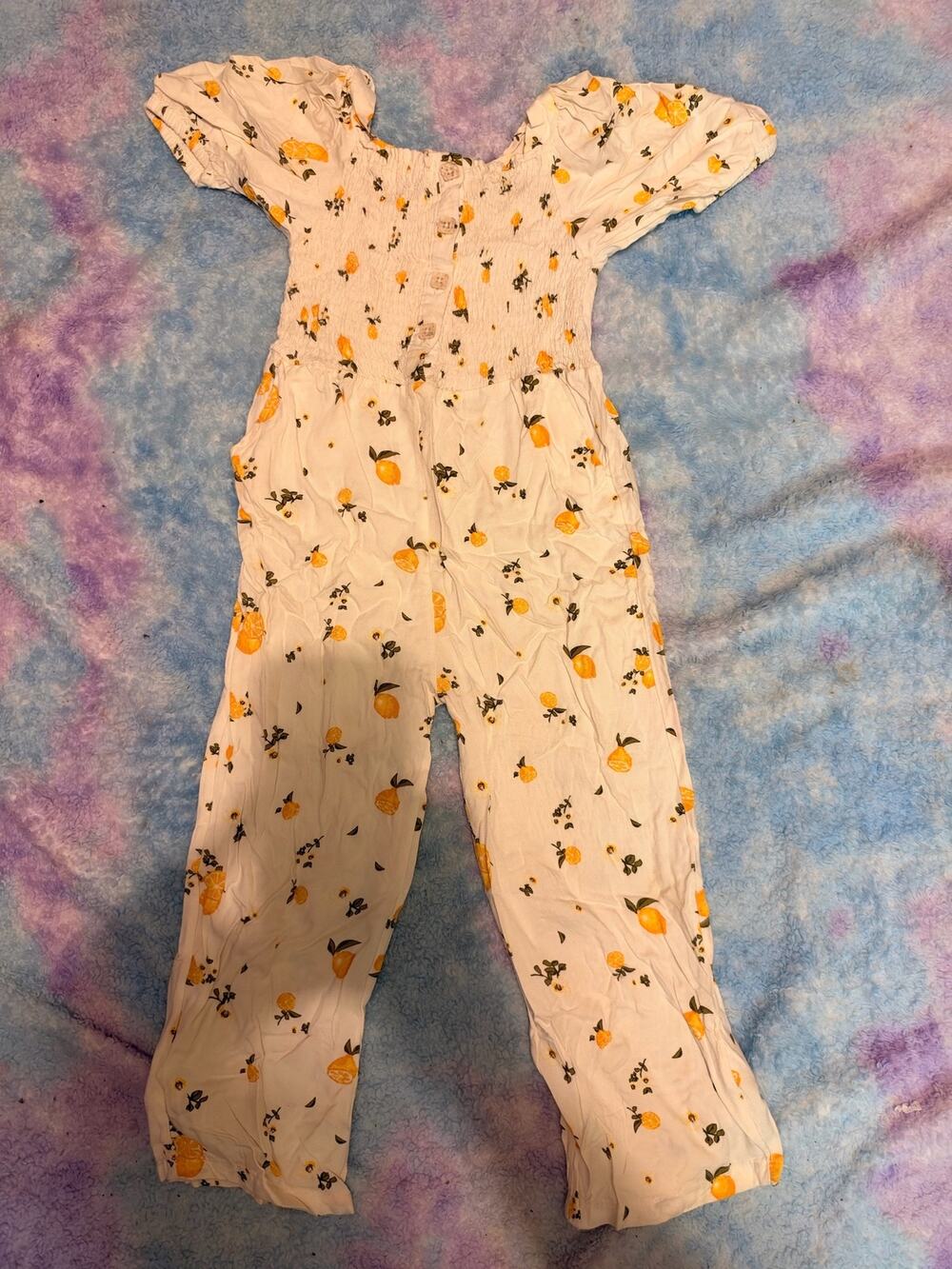 Jessica Simpson Girls' Lemon Print Smocked Off-the-Shoulder Jumpsuit